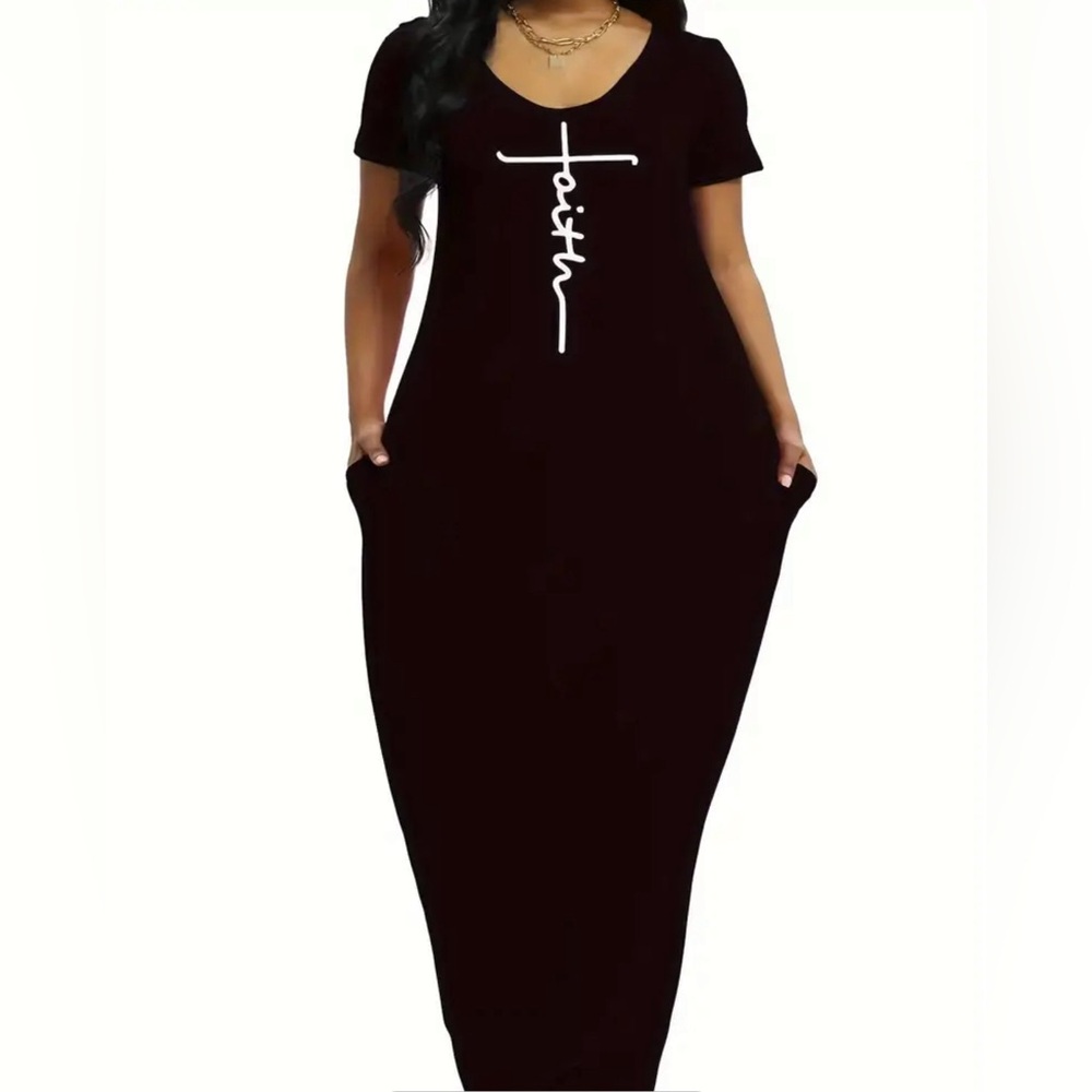 V-Neck Maxi Dress with Pockets - Women's Casual Short Sleeve